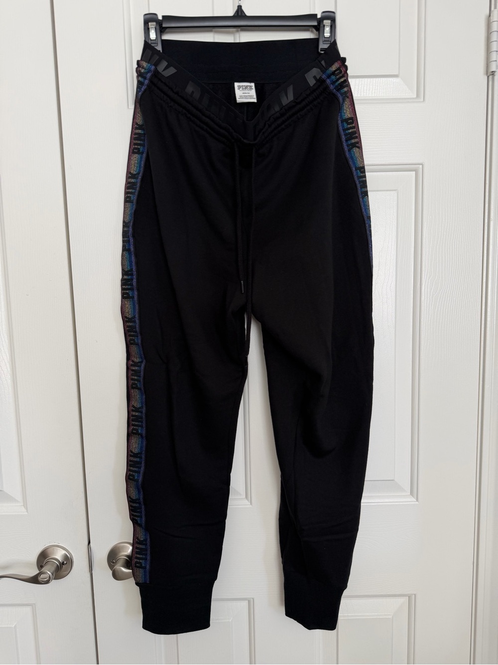 VS PINK Victoria's Secret Medium Black Rainbow Stripe Joggers